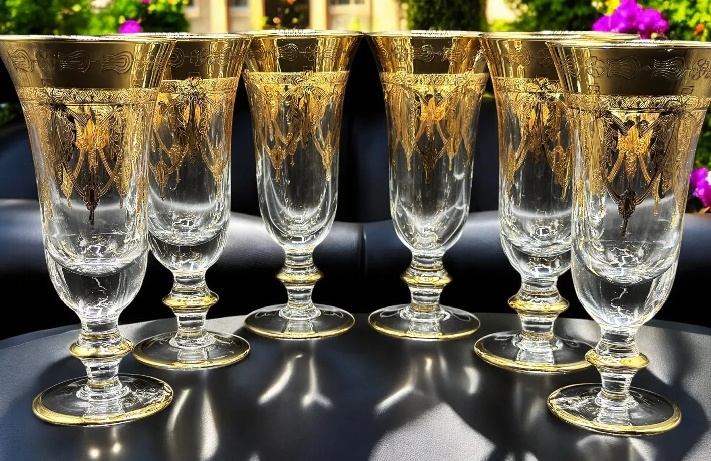 24 Karat vergoldete Kristallgläser von SC Line, 1960er, 6 . Set