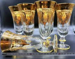 24 Karat vergoldete Kristallgläser von SC Line, 1960er, 6 . Set