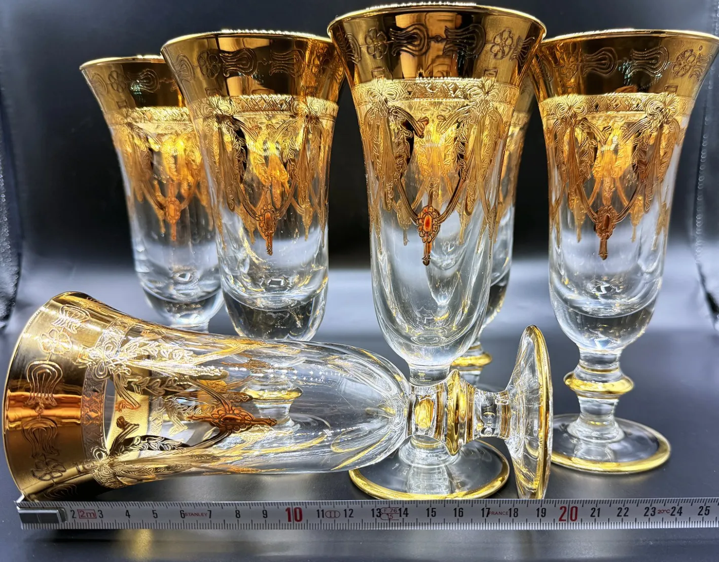 24 Karat vergoldete Kristallgläser von SC Line, 1960er, 6 . Set