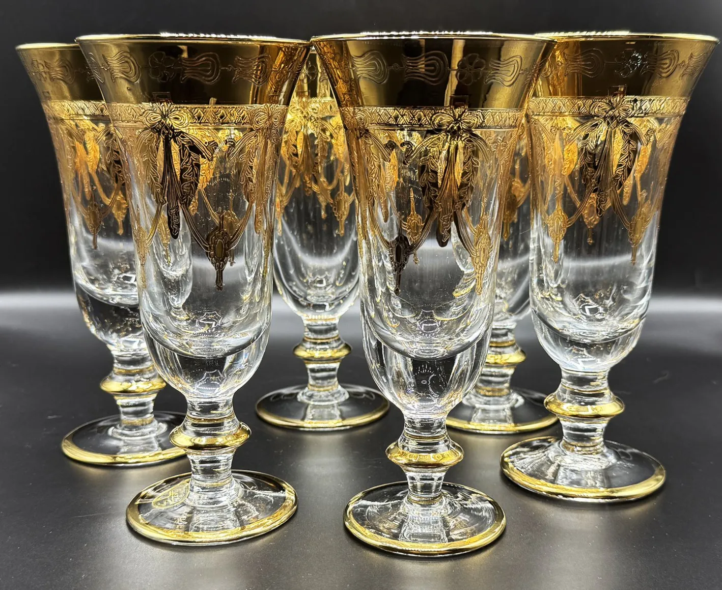 24 Karat vergoldete Kristallgläser von SC Line, 1960er, 6 . Set