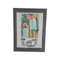 Karel Appel, Abstract Composition, 1970er, Lithographie, gerahmt