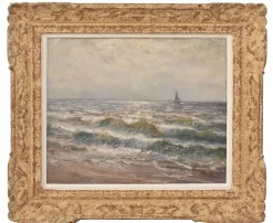 Kees Terlouw, Wellen und Segelboot, Öl auf Leinwand, 20. Jh., gerahmt