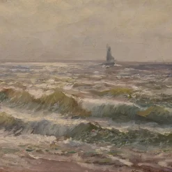 Kees Terlouw, Wellen und Segelboot, Öl auf Leinwand, 20. Jh., gerahmt
