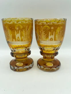 Kelche aus handgeschliffenem Bernsteinglas von Moosbauer Nördlingen, 1950er, 2er Set