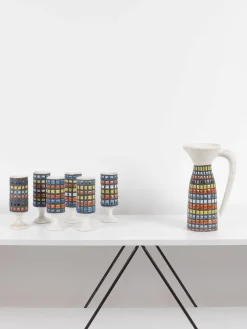 Keramik Orangenlimonade Service mit Krug und Mazagrans von Roger Capron, 1950er, 7er Set