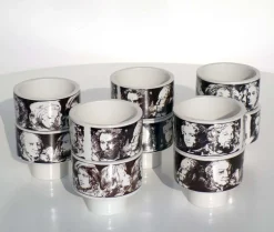 Keramik Schalen in Schwarz & Weiß von Pietro Annigoni für Porcellane Eva Sud, 1960er, Set of 10