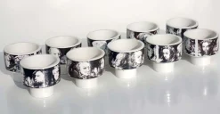 Keramik Schalen in Schwarz & Weiß von Pietro Annigoni für Porcellane Eva Sud, 1960er, Set of 10