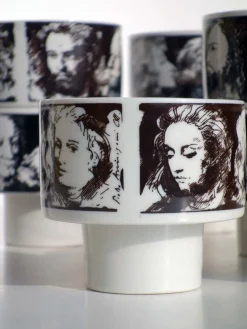 Keramik Schalen in Schwarz & Weiß von Pietro Annigoni für Porcellane Eva Sud, 1960er, Set of 10
