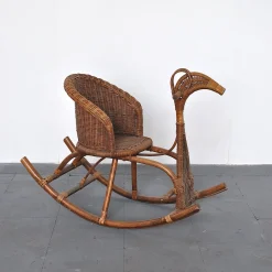 Kinder Rattan Schaukelstuhl / Pferd, 1950er