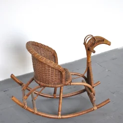 Kinder Rattan Schaukelstuhl / Pferd, 1950er