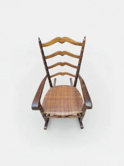 Kinder Schaukelstuhl aus Holz & Stroh, Italien, 1950er