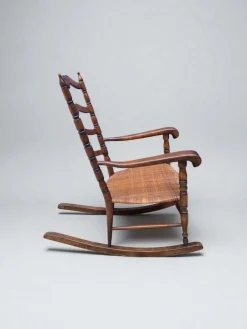 Kinder Schaukelstuhl aus Holz & Stroh, Italien, 1950er