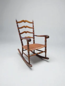 Kinder Schaukelstuhl aus Holz & Stroh, Italien, 1950er
