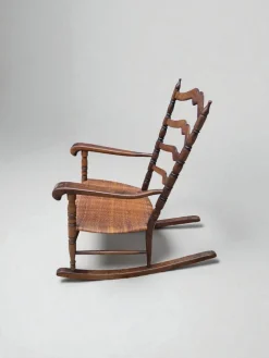 Kinder Schaukelstuhl aus Holz & Stroh, Italien, 1950er