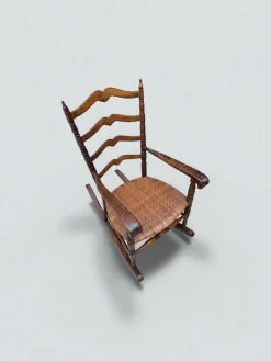 Kinder Schaukelstuhl aus Holz & Stroh, Italien, 1950er