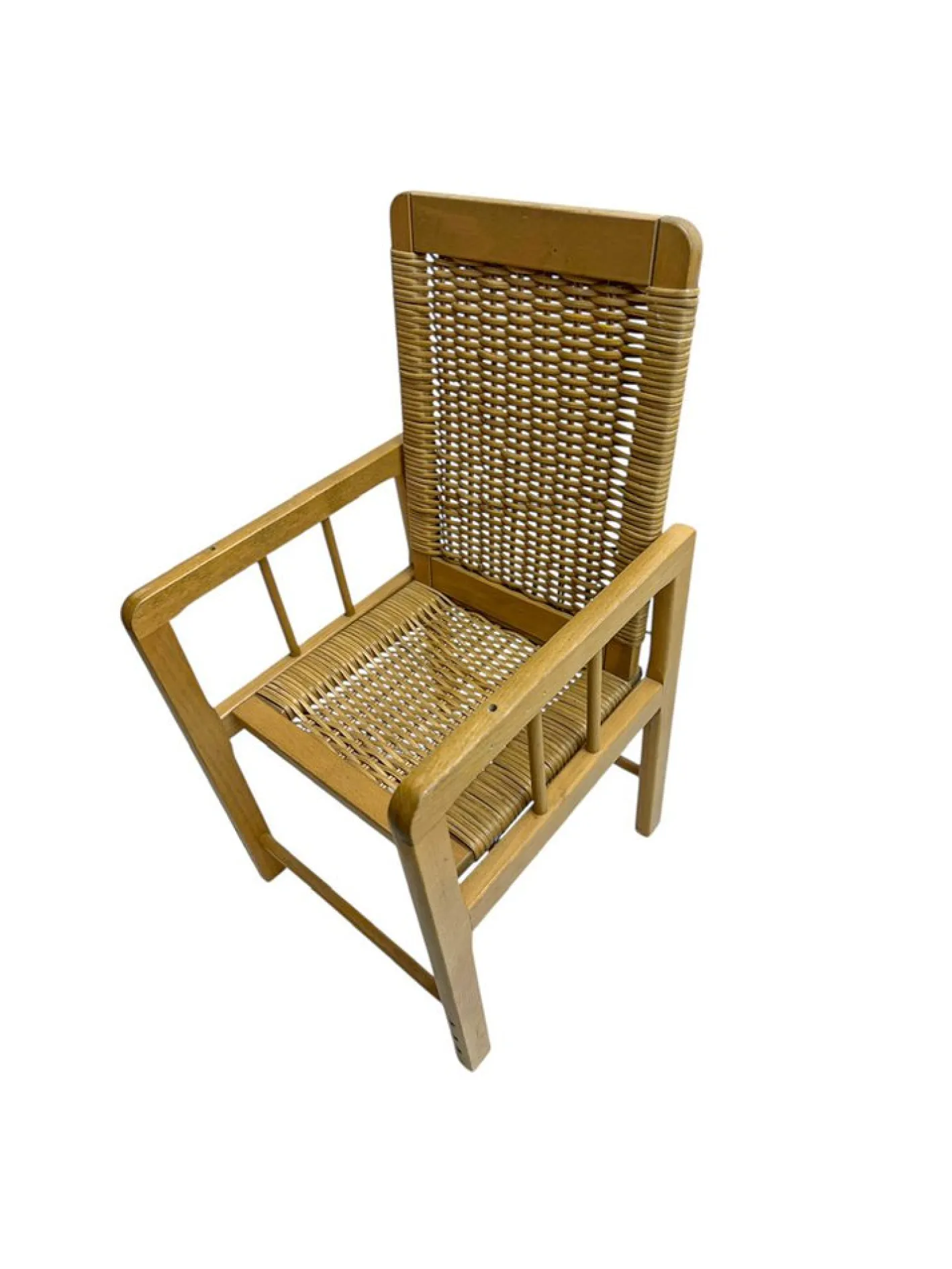 Kinderstuhl aus Holz & Korbgeflecht im skandinavischen Stil, 1970er