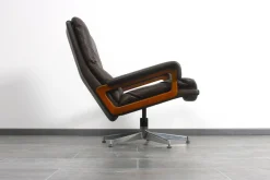 King Stuhl aus Braunem Leder von André Vandenbeuck für Strässle, 1960er