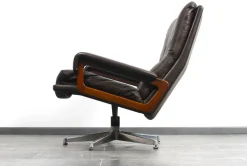 King Stuhl aus Braunem Leder von André Vandenbeuck für Strässle, 1960er