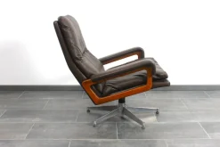 King Stuhl aus Braunem Leder von André Vandenbeuck für Strässle, 1960er