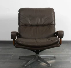 King Stuhl aus Braunem Leder von André Vandenbeuck für Strässle, 1960er