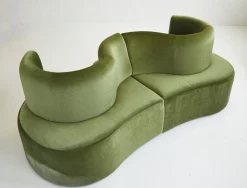 Kleeblatt Sofa aus grünem Prada Samt von Verner Panton für Verpan, Denmark, 2000er, 2er Set