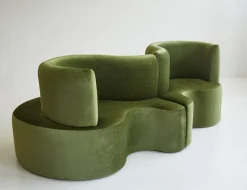 Kleeblatt Sofa aus grünem Prada Samt von Verner Panton für Verpan, Denmark, 2000er, 2er Set