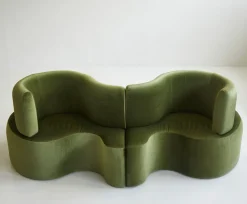 Kleeblatt Sofa aus grünem Prada Samt von Verner Panton für Verpan, Denmark, 2000er, 2er Set