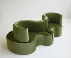 Kleeblatt Sofa aus grünem Prada Samt von Verner Panton für Verpan, Denmark, 2000er, 2er Set
