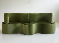 Kleeblatt Sofa aus grünem Prada Samt von Verner Panton für Verpan, Denmark, 2000er, 2er Set