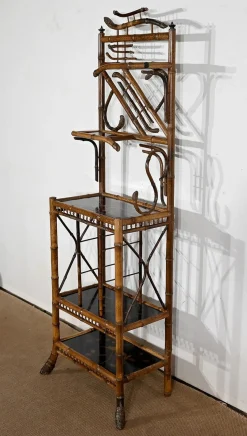 Kleines asiatisches Wandregal aus Bambus mit Dekor, 1920, 3er Set