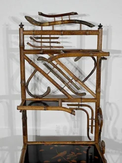 Kleines asiatisches Wandregal aus Bambus mit Dekor, 1920, 3er Set