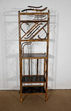 Kleines asiatisches Wandregal aus Bambus mit Dekor, 1920, 3er Set
