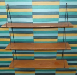 Kleines Vintage String Regal aus Holz, 1960er
