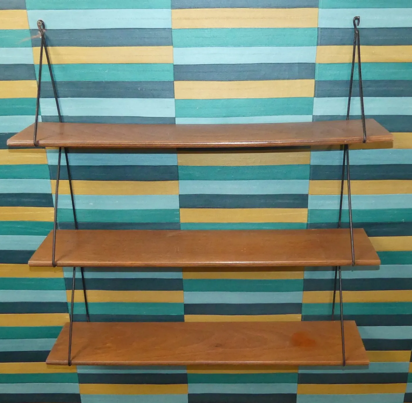 Kleines Vintage String Regal aus Holz, 1960er
