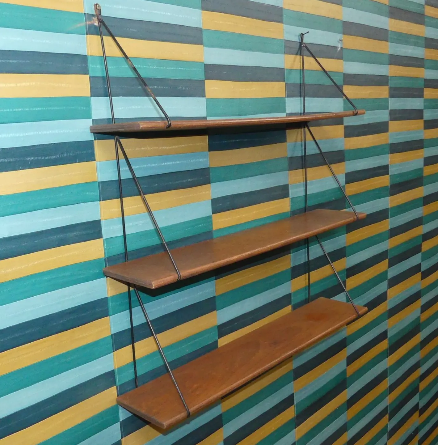 Kleines Vintage String Regal aus Holz, 1960er
