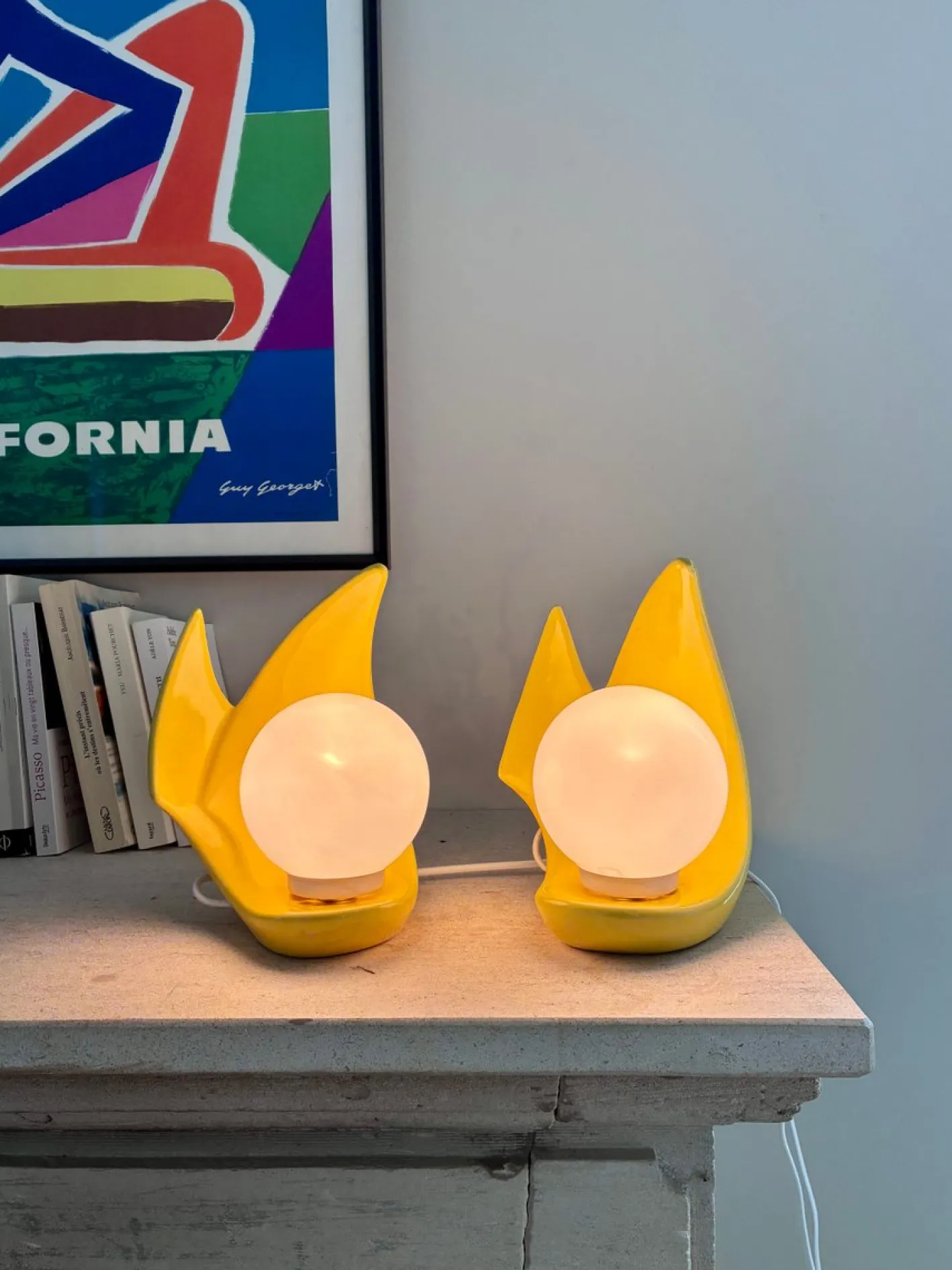 Knallgelbe Pop Tischlampen, 1980, 2er Set