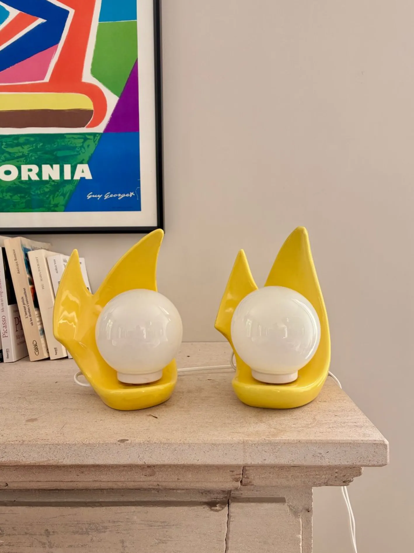 Knallgelbe Pop Tischlampen, 1980, 2er Set