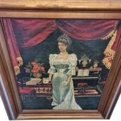 Künstler der Belgischen Schule, Jugendstilszene mit Jungfrau, Ende 1800, Öl auf Leinwand