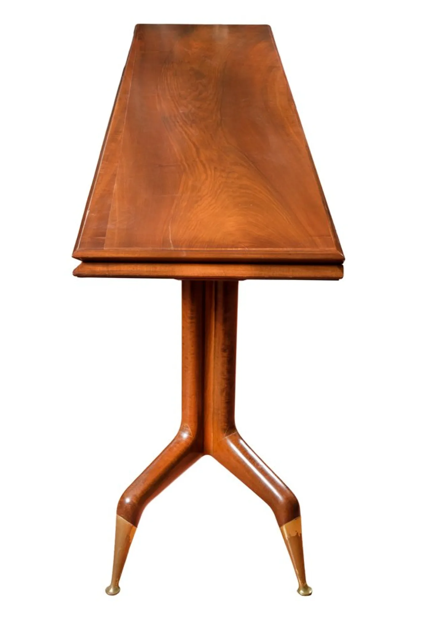 Konsolentisch aus Nussholz mit Beinen aus Messing von Gio Ponti, 1950er