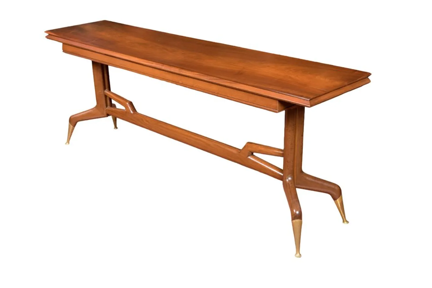 Konsolentisch aus Nussholz mit Beinen aus Messing von Gio Ponti, 1950er
