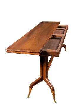 Konsolentisch aus Nussholz mit Beinen aus Messing von Gio Ponti, 1950er