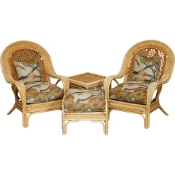 Korbsessel, Hocker & Beistelltisch mit Mulberry Flying Ducks Stoff, 4 . Set