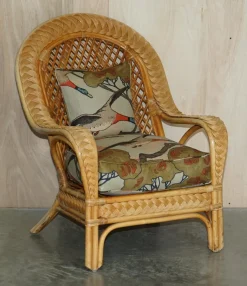 Korbsessel, Hocker & Beistelltisch mit Mulberry Flying Ducks Stoff, 4 . Set
