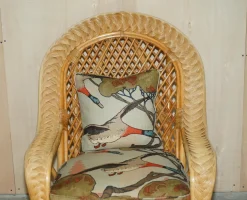 Korbsessel, Hocker & Beistelltisch mit Mulberry Flying Ducks Stoff, 4 . Set