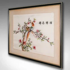 Koreanische Vintage Art Deco Anzeigetafel mit Seidenbaumwollstickerei, 1930er