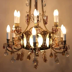 Kronleuchter aus Bronze und Glasfrüchten, 20. Jh