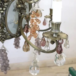 Kronleuchter aus Bronze und Glasfrüchten, 20. Jh