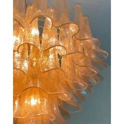 Kronleuchter aus klarem und goldenem Petali-Selle Muranoglas von Simoeng