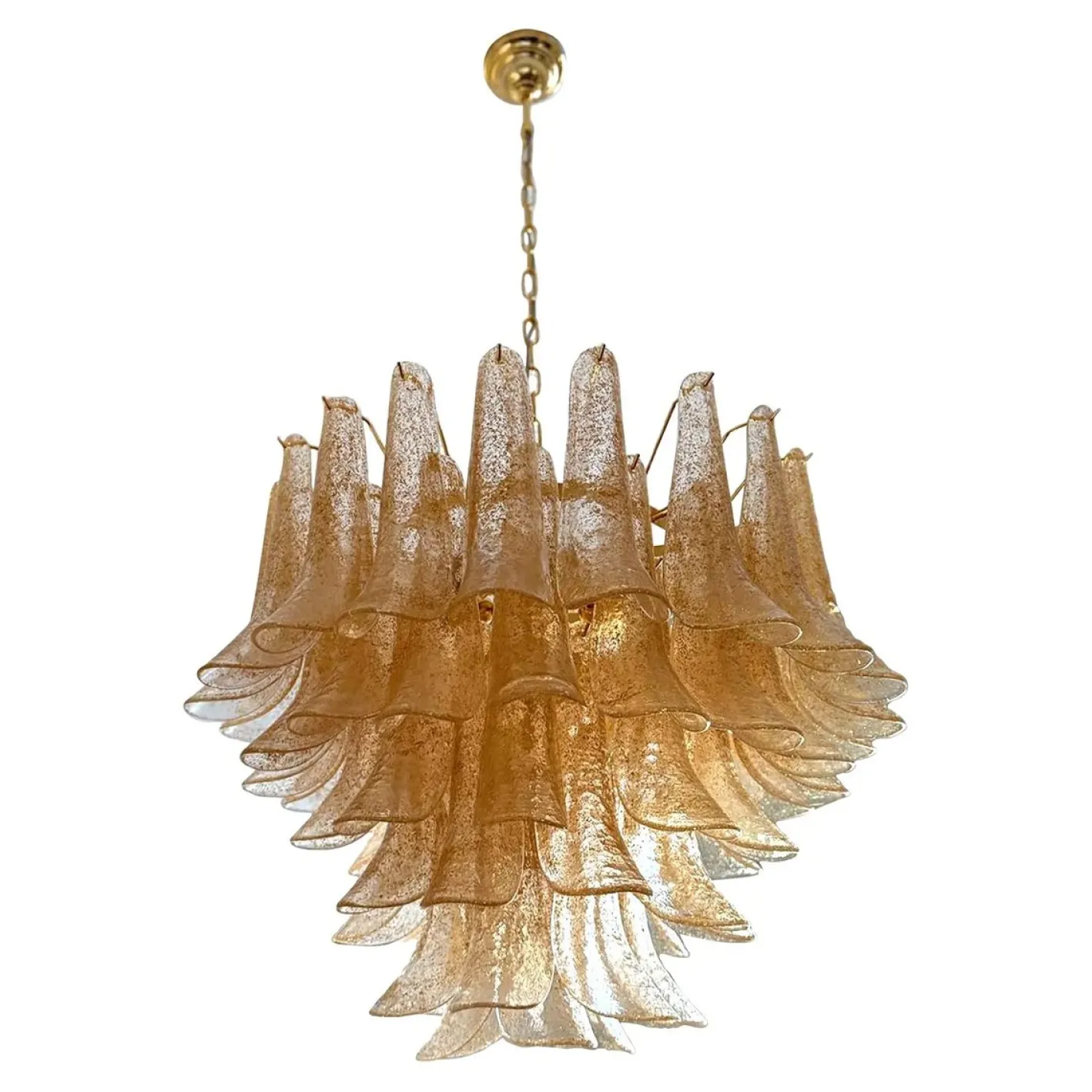Kronleuchter aus klarem und goldenem Petali-Selle Muranoglas von Simoeng