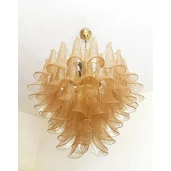 Kronleuchter aus klarem und goldenem Petali-Selle Muranoglas von Simoeng